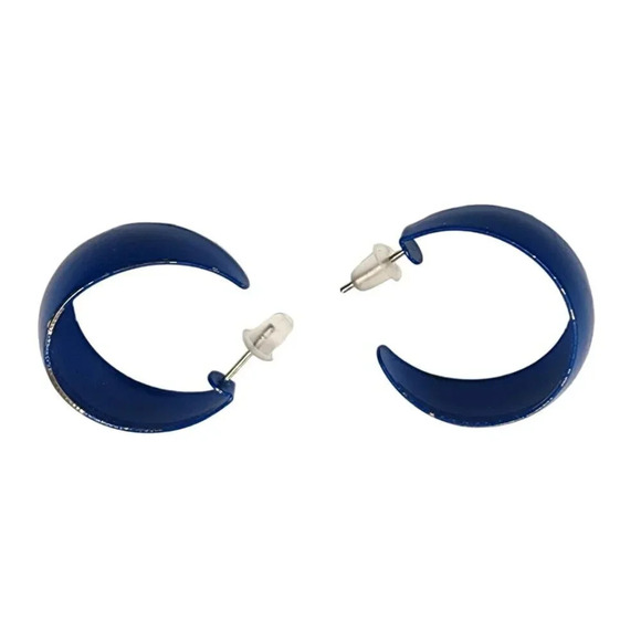 Vintage Jewelry - Vintage Blue Enamel Half Hoop Earrings